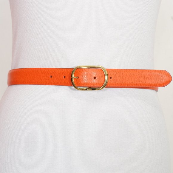 RALPH LAUREN Mandarin Orange Pebbled Leather Oval Buckle Logo Belt M - Picture 5 of 5